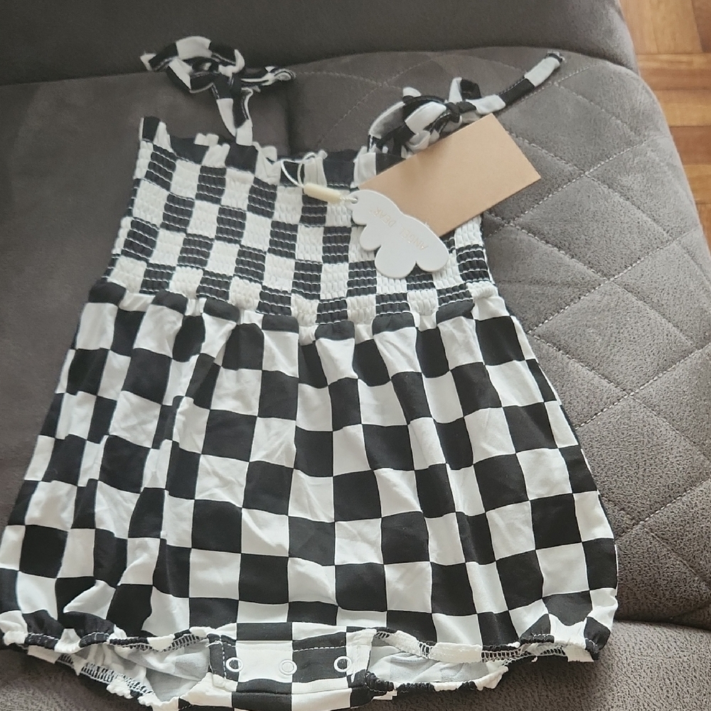 Angel Dear Black and White Checkered Bodysuit